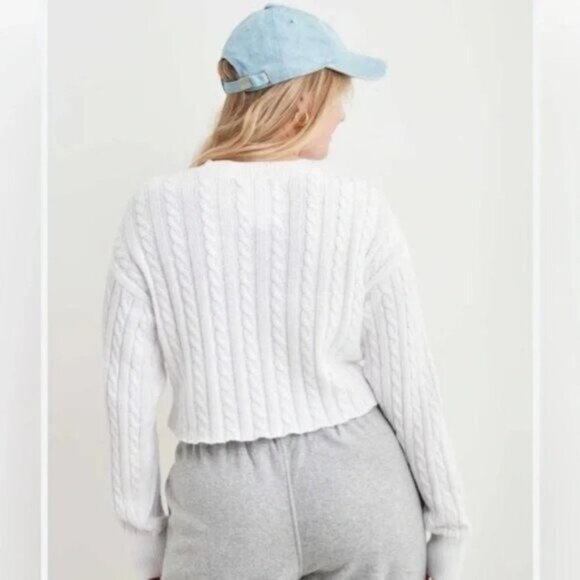 Aerie Cable Knit Cropped Sweater Long Sleeve NWT - Picture 2 of 8